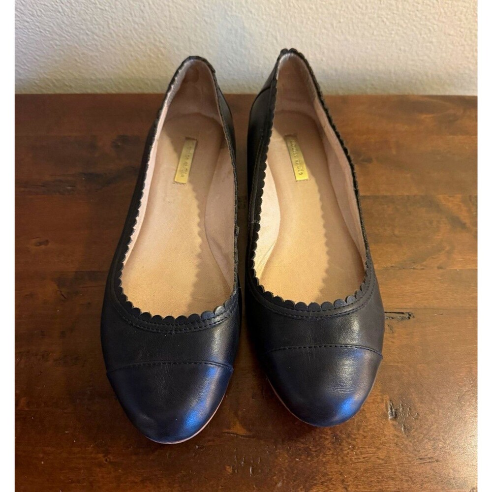 Louise et Cie Black Leather Scalloped Slip-On Ballet Flats Round Toe 9M EU 39